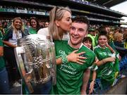 19 August 2018; Limerick captain Declan Hannon and his girlfriend Louise Cantillon celebrate with the Liam MacCarthy Cup following the GAA Hurling All-Ireland Senior Championship Final between Galway and Limerick at Croke Park in Dublin. Photo by Stephen McCarthy/Sportsfile