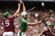 19 August 2018; Aaron Gillane of Limerick in action against Adrian Tuohy, left, and David Burke of Galway during the GAA Hurling All-Ireland Senior Championship Final between Galway and Limerick at Croke Park in Dublin. Photo by Stephen McCarthy/Sportsfile
