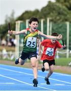 19 August 2018; Fergal O'Toole of Tullow Grange, Co. Carlow, celebrates winning the U10 & O8 Mixed Relay event during day two of the Aldi Community Games August Festival at the University of Limerick in Limerick. Photo by Sam Barnes/Sportsfile