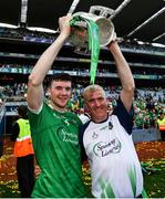 19 August 2018; Declan Hannon of Limerick and Limerick manager John Kiely following the GAA Hurling All-Ireland Senior Championship Final match between Galway and Limerick at Croke Park in Dublin.  Photo by Ramsey Cardy/Sportsfile