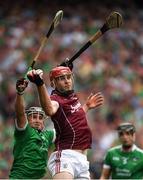 19 August 2018; Jonathan Glynn of Galway in action against Darragh O'Donovan of Limerick during the GAA Hurling All-Ireland Senior Championship Final match between Galway and Limerick at Croke Park in Dublin.  Photo by Piaras Ó Mídheach/Sportsfile