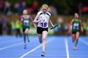 19 August 2018; Grainne Moran of St Josephs, Co. Louth, on her way to winning the U12 & O10 Girls Relay event during day two of the Aldi Community Games August Festival at the University of Limerick in Limerick. Photo by Sam Barnes/Sportsfile