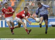 31 August 2003; Ian Ward of Dublin in action against Cork's Michael Shields in the All-Ireland Minor Football Championship Semi-Final between Dublin and Cork at Croke Park, Dublin. Picture credit; Damien Eagers / SPORTSFILE *EDI*