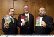 27 August 2003; Pictured at the launch of the new Event Staff Handbook recently published by Croke Park are (l-r) Seán Ó Ceallaigh, Uachtarán Cumann Lúthchles Gael; John O’Donoghue, Minister for Art, Sport & Tourism; and Séamus Ó Midheach, Facilities & Event Manager. Croke Park, Dublin. Picture credit; David Maher / SPORTSFILE