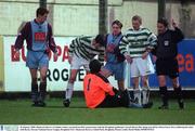 30 January 2000; Shamrock Rover's Graham Lawlor (second from left) remonstrates with the Drogheda goalkeeper Gareth Byrne after being sent off by referee Gerry Perry following his clash with Byrne during the Eircom National Soccer League match between Drogheda Utd and Shamrock Rovers at United Park, Drogheda, Picture credit; David Maher/SPORTSFILE