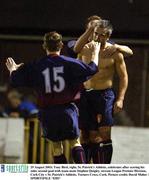 29 August 2003; Tony Bird, right of St. Patrick's Athletic, celebrates after scoring his sides second goal with team-mate Stephen Quigley during the Eircom League Premier Division match between Cork City and St. Patrick's Athletic at Turners Cross, Cork. Picture credit; David Maher / SPORTSFILE