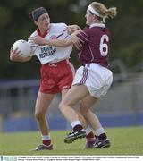 30 August 2003; Lisa McGirr of Tyrone is tackled by Galway's Lorna Joyce during the TG4 Ladies All-Ireland Senior Football Championship Quarter-Final between Galway and Tyrone at Pearse Park, Co. Longford. Picture credit; Damien Eagers / SPORTSFILE