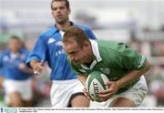 30 August 2003; Denis Hickie, Ireland, goes over for his second try against Italy during the Permanent TSB test between Ireland and Italy at Thomond Park, Limerick. Picture credit; Matt Browne / SPORTSFILE