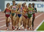 30 August 2003; Sonia O'Sullivan, Ireland (546), competing alongside Emilie Mondor, Canada (152), Gabriela Szabo, Romania (884), Marta Dominguez, Spain (294) and Zhor El Kamch, Morocco (709), in the Women's 500m Final during the eight day's competition at the 9th IAAF World Championships in Athletics at the Stade de France, Paris, France. Picture credit; Brendan Moran / SPORTSFILE