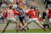 31 August 2003; Aidan Relihan, Dublin, in action against Cork's, Niall Horgan,(7) and goalkeeper James Down in the All-Ireland Minor Football Championship Semi-Final between Dublin and Cork at Croke Park, Dublin. Picture credit; Damien Eagers / SPORTSFILE