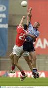 31 August 2003; John Coughlan, Dublin, in action against Cork's Aisaki O'hAilpin in the All-Ireland Minor Football Championship Semi-Final between Dublin and Cork at Croke Park, Dublin. Picture credit; Damien Eagers / SPORTSFILE