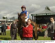 31 August 2003; Mick Kinane on Necklace led in by Laura McInerney after winning the Moyglare Stud Stakes at the Curragh Racecourse, Co. Kildare. Picture credit; Matt Browne / SPORTSFILE *EDI*