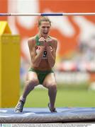 31 August 2003; Hestrie Cloete, South Africa, reacts after clearing 2.04m on her way to win Gold in the Women's High Jump Final during the ninth day's competition at the 9th IAAF World Championships in Athletics at the Stade de France, Paris, France. Picture credit; Brendan Moran / SPORTSFILE