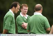 2 September 2003; Ireland players Girvan Dempsey and Anthony Horgan listen to assistant coach Declan Kidney during Irish Rugby squad training at Naas Rugby Club, Naas, Co. Kildare. Picture credit; Matt Browne / SPORTSFILE