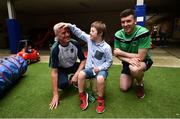 20 August 2018; Jake Cloke, age 10, from Davidstown, Co Wexford, sits in the Liam MacCarthy Cup as he meets manager John Kiely and captain Declan Hannon during the All-Ireland Senior Hurling Championship winners visit to Our Lady's Children's Hospital Crumlin, Dublin. Photo by Piaras Ó Mídheach/Sportsfile