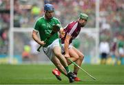 19 August 2018; Richie McCarthy of Limerick in action against Niall Burke of Galway during the GAA Hurling All-Ireland Senior Championship Final match between Galway and Limerick at Croke Park in Dublin.  Photo by Brendan Moran/Sportsfile