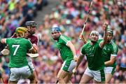 19 August 2018; Tom Condon of Limerick catches the sliothar on the last play of the game as the full-time whistle is blown during the GAA Hurling All-Ireland Senior Championship Final match between Galway and Limerick at Croke Park in Dublin.  Photo by Brendan Moran/Sportsfile