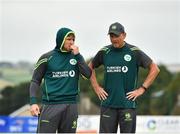 20 August 2018; Ireland head coach Graham Ford, right, and captain Gary Wilson, left, in conversation prior to the T20 International cricket match between Ireland and Afghanistan at Bready Cricket Club, in Magheramason, County Tyrone. Photo by Seb Daly/Sportsfile