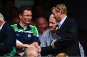 19 August 2018; Patrick O'Donovan, TD. shakes hands with Former Taoiseach Enda Kenny during the GAA Hurling All-Ireland Senior Championship Final match between Galway and Limerick at Croke Park in Dublin.  Photo by Ramsey Cardy/Sportsfile