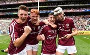 19 August 2018; Galway players, from left, Oisín Flannery, Shane Jennings, Seán McDonagh, and Oisín Salmon celebrate after the Electric Ireland GAA Hurling All-Ireland Minor Championship Final match between Kilkenny and Galway at Croke Park in Dublin. Photo by Piaras Ó Mídheach/Sportsfile