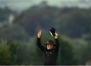 20 August 2018; Umpire Alan Neill signals a six during the T20 International cricket match between Ireland and Afghanistan at Bready Cricket Club, in Magheramason, Co. Tyrone. Photo by Seb Daly/Sportsfile