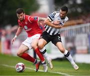 20 August 2018; Michael Duffy of Dundalk in action against Patrick McClean of Sligo Rovers during the SSE Airtricity Premier Division match between Sligo Rovers and Dundalk at the Showgrounds in Sligo. Photo by Stephen McCarthy/Sportsfile