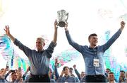 20 August 2018; Manager John Kiely, left, and captain Declan Hannon celebrate with the Liam MacCarthy Cup during the Limerick All-Ireland Hurling Winning team homecoming at the Gaelic Grounds in Limerick. Photo by Diarmuid Greene/Sportsfile