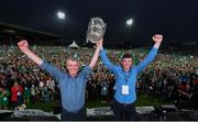 20 August 2018; Manager John Kiely, left, and captain Declan Hannon celebrate with the Liam MacCarthy Cup during the Limerick All-Ireland Hurling Winning team homecoming at the Gaelic Grounds in Limerick. Photo by Diarmuid Greene/Sportsfile