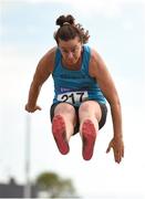 18 August 2018; Ursula Barrett of St. Brendan's A.C., Co. Kerry, W40, competing in the Long Jump event during the Irish Life Health National Track & Field Masters Championships at Tullamore Harriers Stadium in Offaly. Photo by Piaras Ó Mídheach/Sportsfile