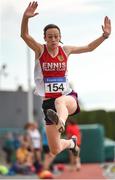 18 August 2018; Mary Cahill of Ennis Track A.C., Co. Clare, W40, competing in the Long Jump event during the Irish Life Health National Track & Field Masters Championships at Tullamore Harriers Stadium in Offaly. Photo by Piaras Ó Mídheach/Sportsfile