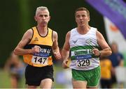 18 August 2018; Dermot Hayes Dundrum A.C., Co. Dublin, M50, left, and Bernard Feery of Clonmel A.C., Co Tipperary, M55, competing in the 5000m event during the Irish Life Health National Track & Field Masters Championships at Tullamore Harriers Stadium in Offaly. Photo by Piaras Ó Mídheach/Sportsfile