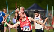 18 August 2018; Frank Stewart of City of Derry AC Spartans, M80, competing in the Javelin event during the Irish Life Health National Track & Field Masters Championships at Tullamore Harriers Stadium in Offaly. Photo by Piaras Ó Mídheach/Sportsfile