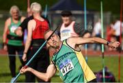 18 August 2018; Des Walsh of Perth, Australia, M60, competing in the Javelin event during the Irish Life Health National Track & Field Masters Championships at Tullamore Harriers Stadium in Offaly. Photo by Piaras Ó Mídheach/Sportsfile