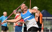 18 August 2018; Willie O'Toole of St Laurence O'Toole A.C., Co Carlow, M65, competing in the Javelin event during the Irish Life Health National Track & Field Masters Championships at Tullamore Harriers Stadium in Offaly. Photo by Piaras Ó Mídheach/Sportsfile