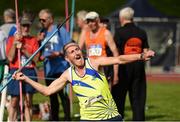 18 August 2018; Angelo McNally of Monaghan Town Runners, M70, competing in the Javelin event during the Irish Life Health National Track & Field Masters Championships at Tullamore Harriers Stadium in Offaly. Photo by Piaras Ó Mídheach/Sportsfile