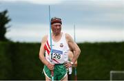 18 August 2018; Ernest Caffrey of Ballina A.C., Co Mayo, M80, before competing in the Javelin event during the Irish Life Health National Track & Field Masters Championships at Tullamore Harriers Stadium in Offaly. Photo by Piaras Ó Mídheach/Sportsfile