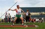 18 August 2018; Ernest Caffrey of Ballina A.C., Co Mayo, M80, competing in the Javelin event during the Irish Life Health National Track & Field Masters Championships at Tullamore Harriers Stadium in Offaly. Photo by Piaras Ó Mídheach/Sportsfile