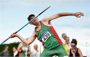 18 August 2018; Patrick Moran of Mayo A.C. M60, competing in the Javelin event during the Irish Life Health National Track & Field Masters Championships at Tullamore Harriers Stadium in Offaly. Photo by Piaras Ó Mídheach/Sportsfile