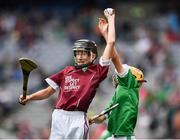 19 August 2018; Cian Weir, Raharney NS, Raharney, Co Westmeath, representing Galway, in action against Canice Murphy, Annyalla NS, Castleblayney, Co Monaghan, representing Limerick, during the INTO Cumann na mBunscol GAA Respect Exhibition Go Games at the GAA Hurling All-Ireland Senior Championship Final match between Galway and Limerick at Croke Park in Dublin. Photo by Seb Daly/Sportsfile