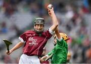 19 August 2018; Cian Weir, Raharney NS, Raharney, Co Westmeath, representing Galway, in action against Canice Murphy, Annyalla NS, Castleblayney, Co Monaghan, representing Limerick, during the INTO Cumann na mBunscol GAA Respect Exhibition Go Games at the GAA Hurling All-Ireland Senior Championship Final match between Galway and Limerick at Croke Park in Dublin. Photo by Seb Daly/Sportsfile