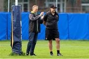 21 August 2018; Ireland Head Coach Joe Schmidt, left, with New Ulster Head Coach Dan McFarland during his first training session with the Ulster Squad at Pirrie Park, in Belfast. Photo by John Dickson/Sportsfile