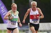 18 August 2018; Liam Mulready of Raheny Shamrock A.C., Co Dublin, M70, left, and Martin McEvilly of Galway City Harriers A.C., M70, competing in the 800m event during the Irish Life Health National Track & Field Masters Championships at Tullamore Harriers Stadium in Offaly. Photo by Piaras Ó Mídheach/Sportsfile