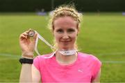 18 August 2018; Elaine Connor of Derry Track Club, W40, with her bronze medal for the 400m event, during the Irish Life Health National Track & Field Masters Championships at Tullamore Harriers Stadium in Offaly. Photo by Piaras Ó Mídheach/Sportsfile