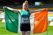 22 August 2018; Noelle Lenihan of Ireland celebrates after her double World Record and European Championship title win in the F38 Discus event during the 2018 World Para Athletics European Championships at Friedrich-Ludwig-Jahn-Sportpark in Berlin, Germany. Photo by Luc Percival/Sportsfile