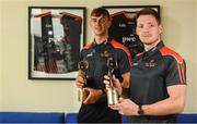 22 August 2018; Conor McManus of Monaghan, right, and Peter Duggan of Clare have been voted as PwC GAA/GPA Players of the Month for July in footbal and hurling respectively. Pictured  are Conor and Peter with their PwC GAA/GPA Player of the Month Awards at a reception in PwC Offices, Dublin. Photo by Sam Barnes/Sportsfile