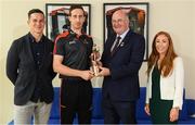 22 August 2018; Colm Cavanagh of Tyrone has been voted as the PwC GAA/GPA Player of the Month for August in Football. Colm, second from left, is pictured with his PwC GAA/GPA Player of the Month Award alongside, from left, Philip Greene, GPA, Uachtarain Cumann Luthchleas Gael John Horan and Marie Coady, PwC Partner, at a reception in PwC Offices, Dublin. Photo by Sam Barnes/Sportsfile