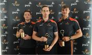 22 August 2018; Colm Cavanagh of Tyrone has been voted as the PwC GAA/GPA player of the month for August, whilst, Peter Duggan of Clare, and Conor McManus, Monaghan, have been awarded the July PwC GAA/GPA Players of the Month for hurling and football respectively. Pictured are, from left, Conor McManus of Mongahan, Colm Cavanagh of Tyrone and Petter Duggan of Clare with their awards at a reception in PwC Offices, Dublin. Photo by Sam Barnes/Sportsfile