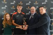 22 August 2018; Peter Duggan of Clare has been voted as the PwC GAA/GPA Player of the Month for July in Hurling. Peter, second from left, is presented with his PwC GAA/GPA Player of the Month Award by, from left, Marie Coady, PwC Partner, Uachtarain Cumann Luthchleas Gael John Horan and Philip Greene, GPA, at a reception in PwC Offices, Dublin. Photo by Sam Barnes/Sportsfile