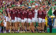 19 August 2018; The Galway squad stand for Amhrán na bhFiann before the GAA Hurling All-Ireland Senior Championship Final match between Galway and Limerick at Croke Park in Dublin.  Photo by Piaras Ó Mídheach/Sportsfile