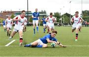 22 August 2018; Will Reilly of Leinster scores a try during the U18 Youths Interprovincial match between Leinster and Ulster at the University of Limerick in Limerick. Photo by Matt Browne/Sportsfile